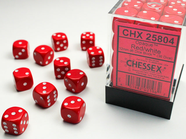 Chessex - Opaque Red + White 12mm D6 Dice Block | D20 Games