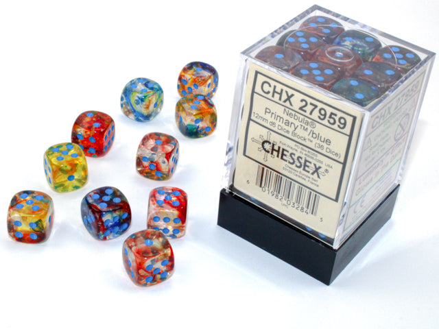 Chessex - Nebula Primary + Blue Luminary 12mm D6 Dice Block | D20 Games