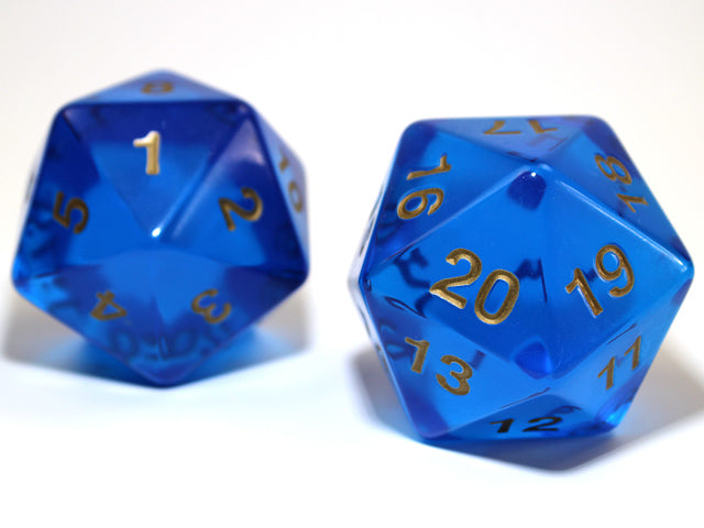 Chessex - 55mm Jumbo D20 Translucent Blue with Gold | D20 Games