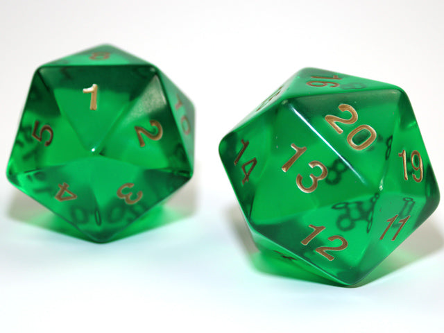 Chessex - 55mm Jumbo D20 Translucent Green with Gold | D20 Games