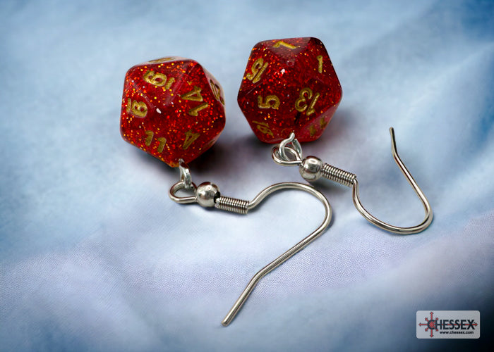 Chessex - Dice Hook Earrings Glitter Ruby + Gold | D20 Games