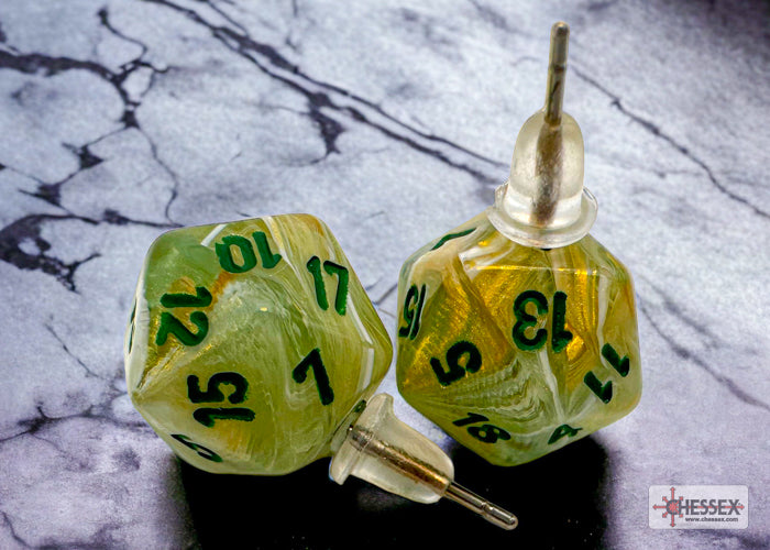 Chessex - Dice Stud Earrings Marble Green + Dark Green | D20 Games