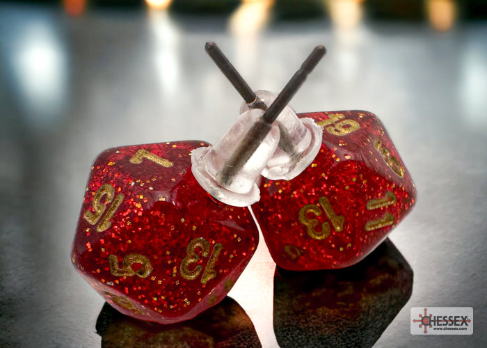 Chessex - Dice Stud Earrings Glitter Ruby + Gold