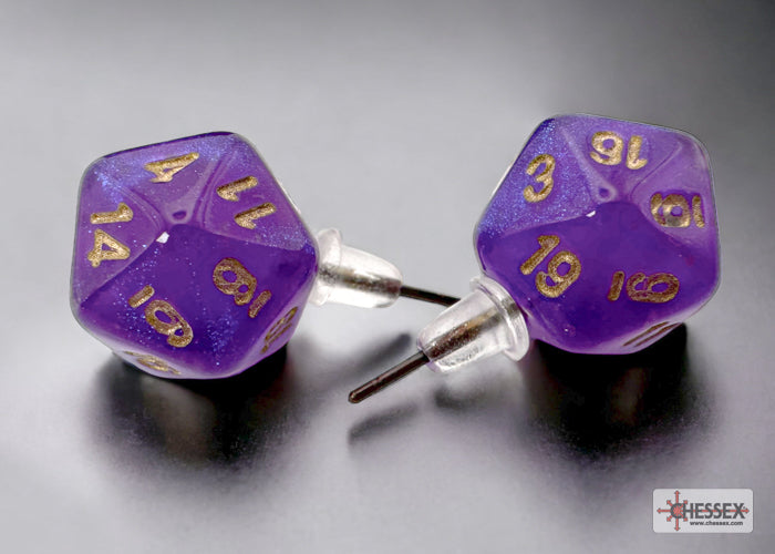 Chessex - Dice Stud Earrings Borealis Royal Purple + Gold | D20 Games