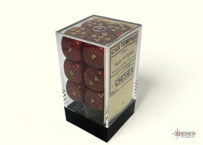 Chessex - Heart Glitter Ruby Red + Gold 16mm D6 with Pips Dice Block