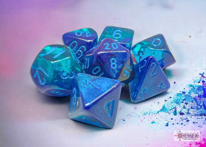 Gemini Blue-Blue/light blue Luminary Polyhedral 7-Dice Set | D20 Games