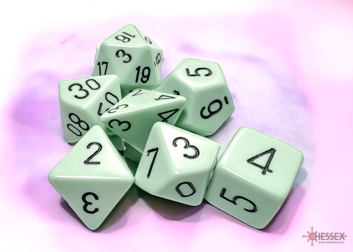 Opaque Pastel Green/black Polyhedral 7-Dice Set | D20 Games