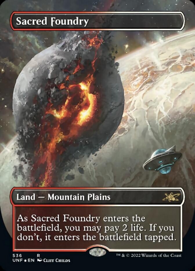 Sacred Foundry (Borderless) (Galaxy Foil) [Unfinity] | D20 Games