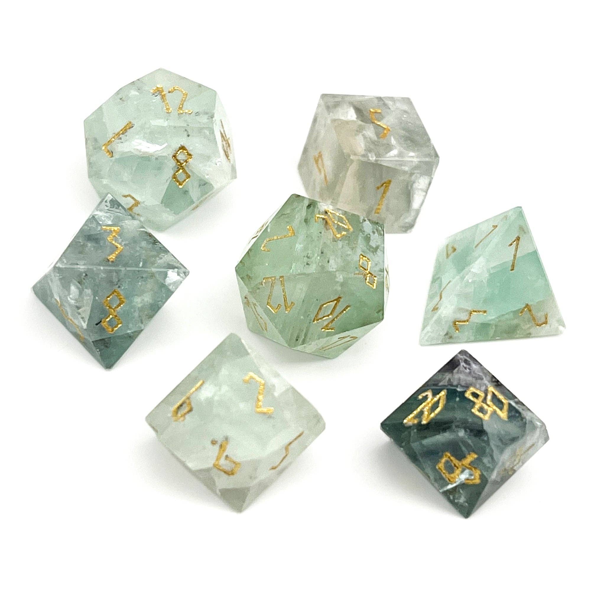 Green Fluorite - 7 Piece RPG Set Gemstone Dice | D20 Games