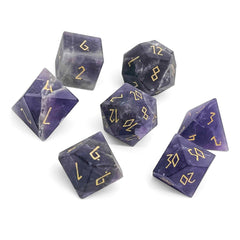Amethyst - Frosted Gold Font 7 Piece RPG Set Gemstone Dice | D20 Games