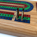 WE Games Classic Cribbage Set - Solid Wood TriColor (Blue, Green, Red) Continuous 3 Track Board with Metal Pegs