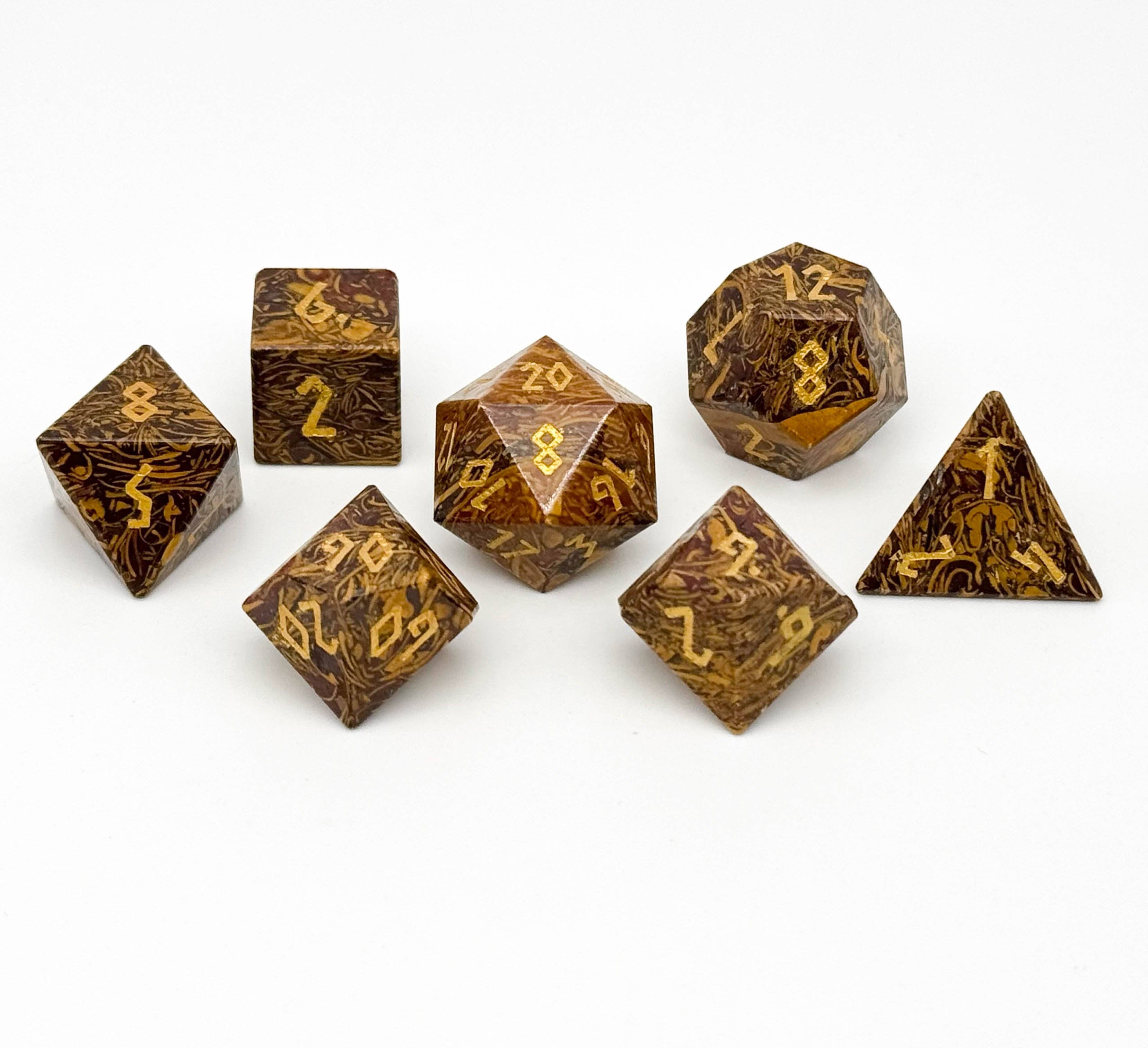 Golden Silk Jade - 7 Piece RPG Set Gemstone Dice | D20 Games