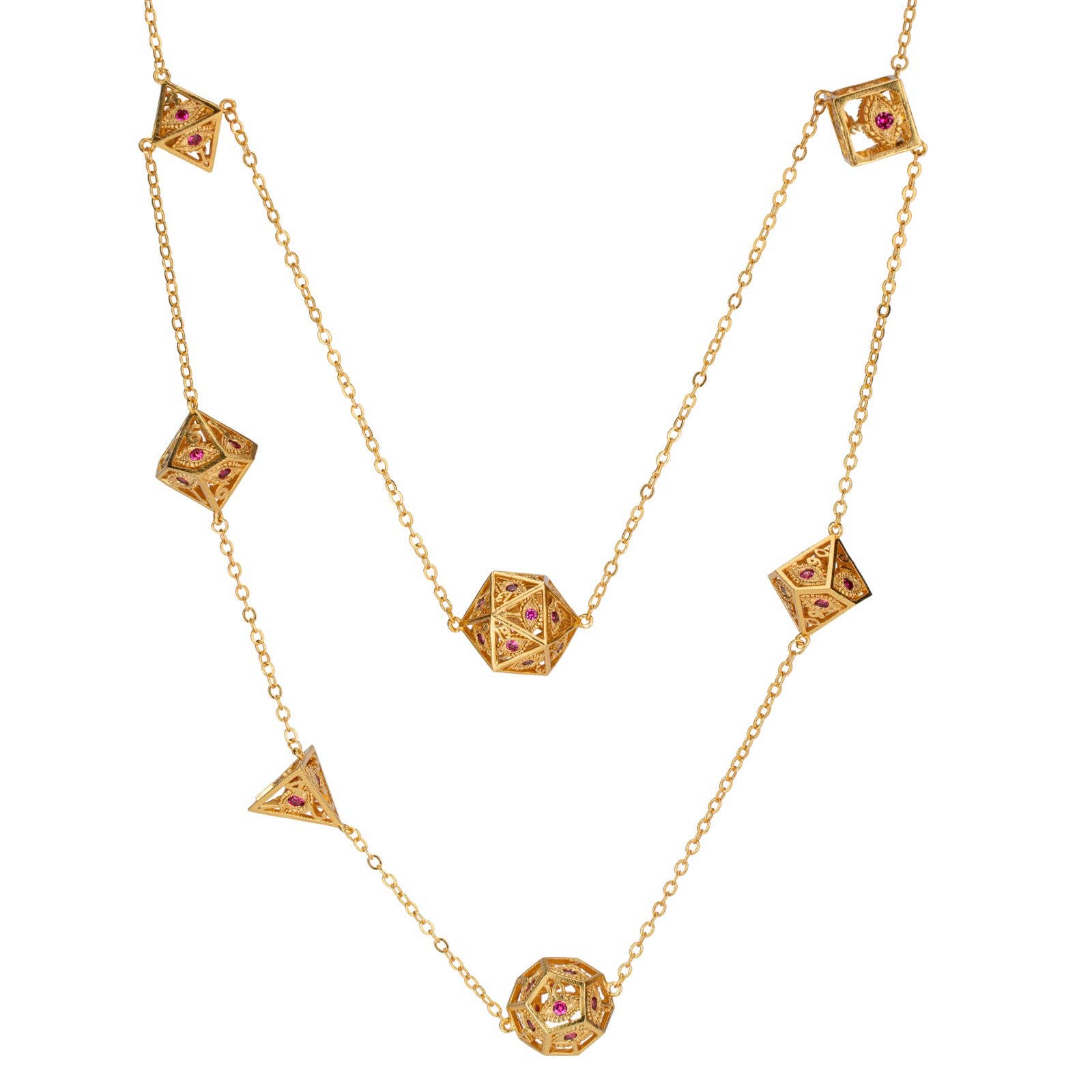 Dragon's Eye 7-die Necklace - Gold with Ruby Red Gems | D20 Games