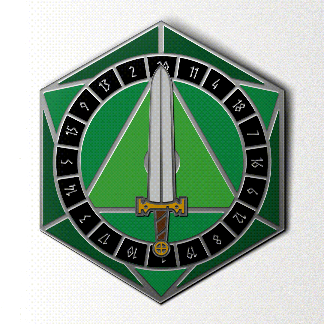 D20 Sword Spinner Pin - Hard Enamel Adventure Dice Pin Metal by Norse Foundry: Green | D20 Games