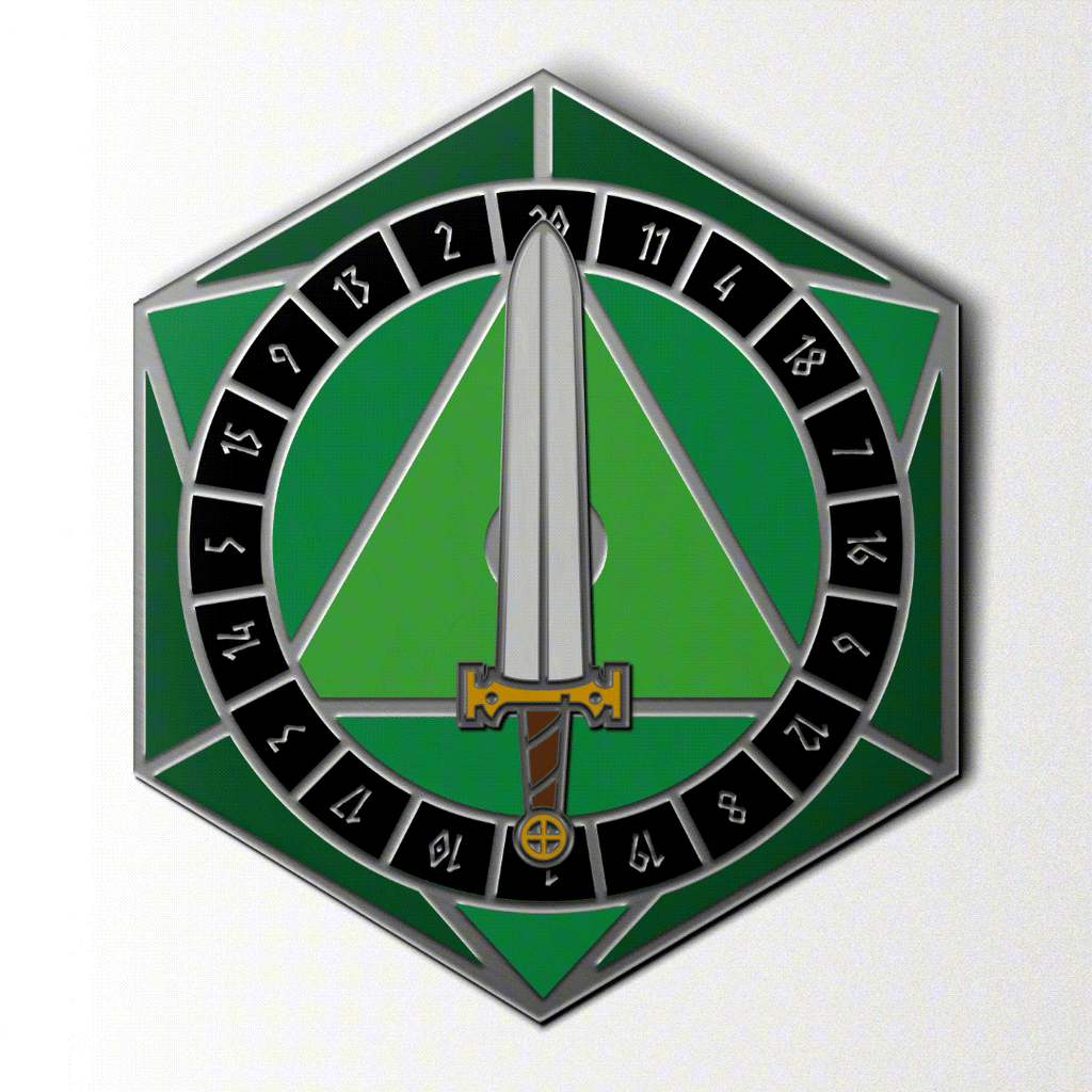 D20 Sword Spinner Pin - Hard Enamel Adventure Dice Pin Metal by Norse