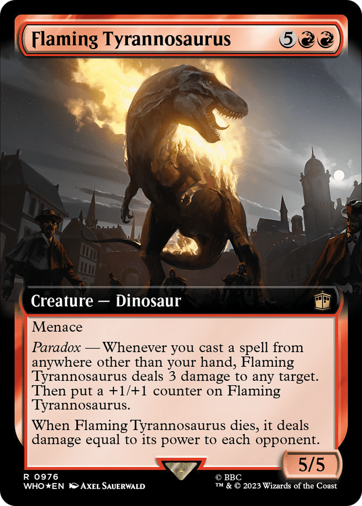 Flaming Tyrannosaurus (Extended Art) (Surge Foil) [Doctor Who] | D20 Games