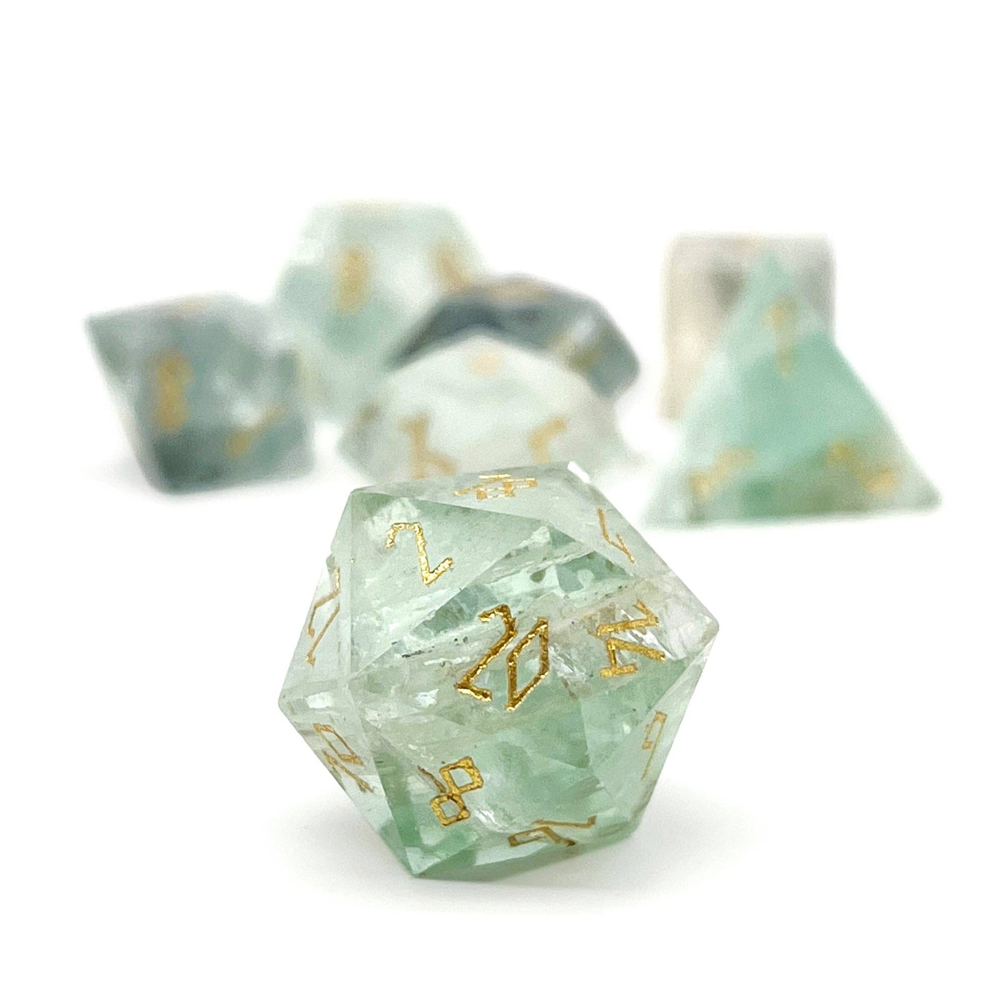 Green Fluorite - 7 Piece RPG Set Gemstone Dice | D20 Games