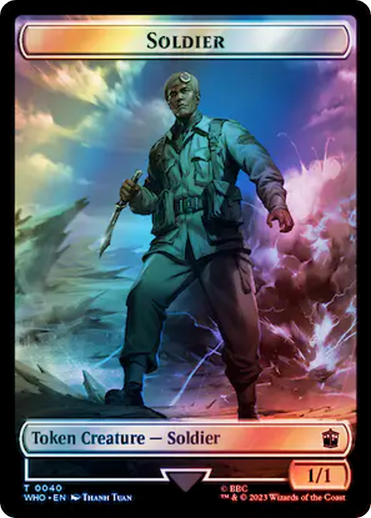 Soldier // Mark of the Rani Double-Sided Token (Surge Foil) [Doctor Who Tokens] | D20 Games