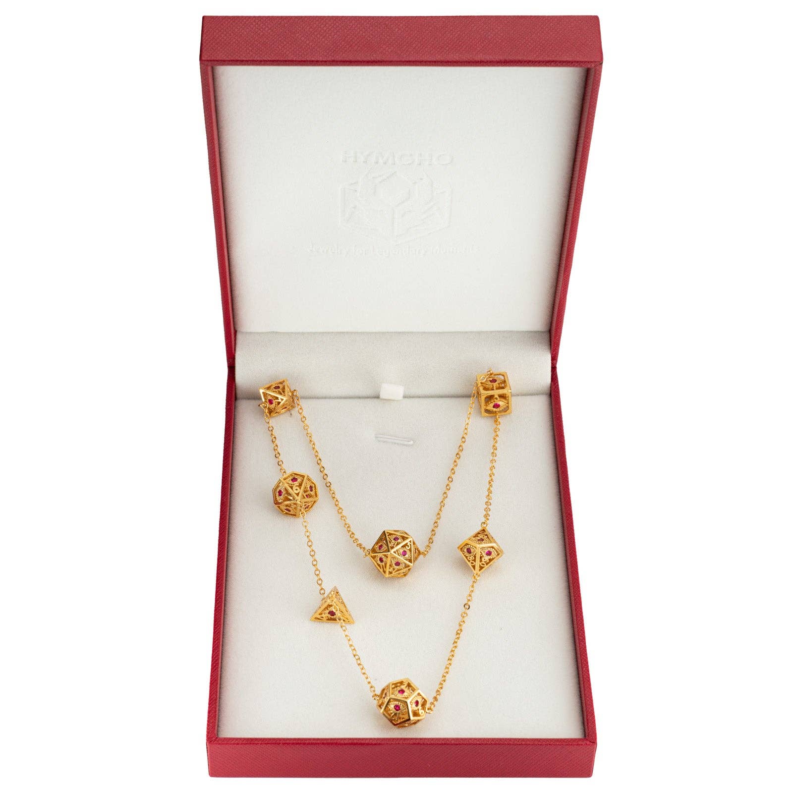 Dragon's Eye 7-die Necklace - Gold with Ruby Red Gems | D20 Games