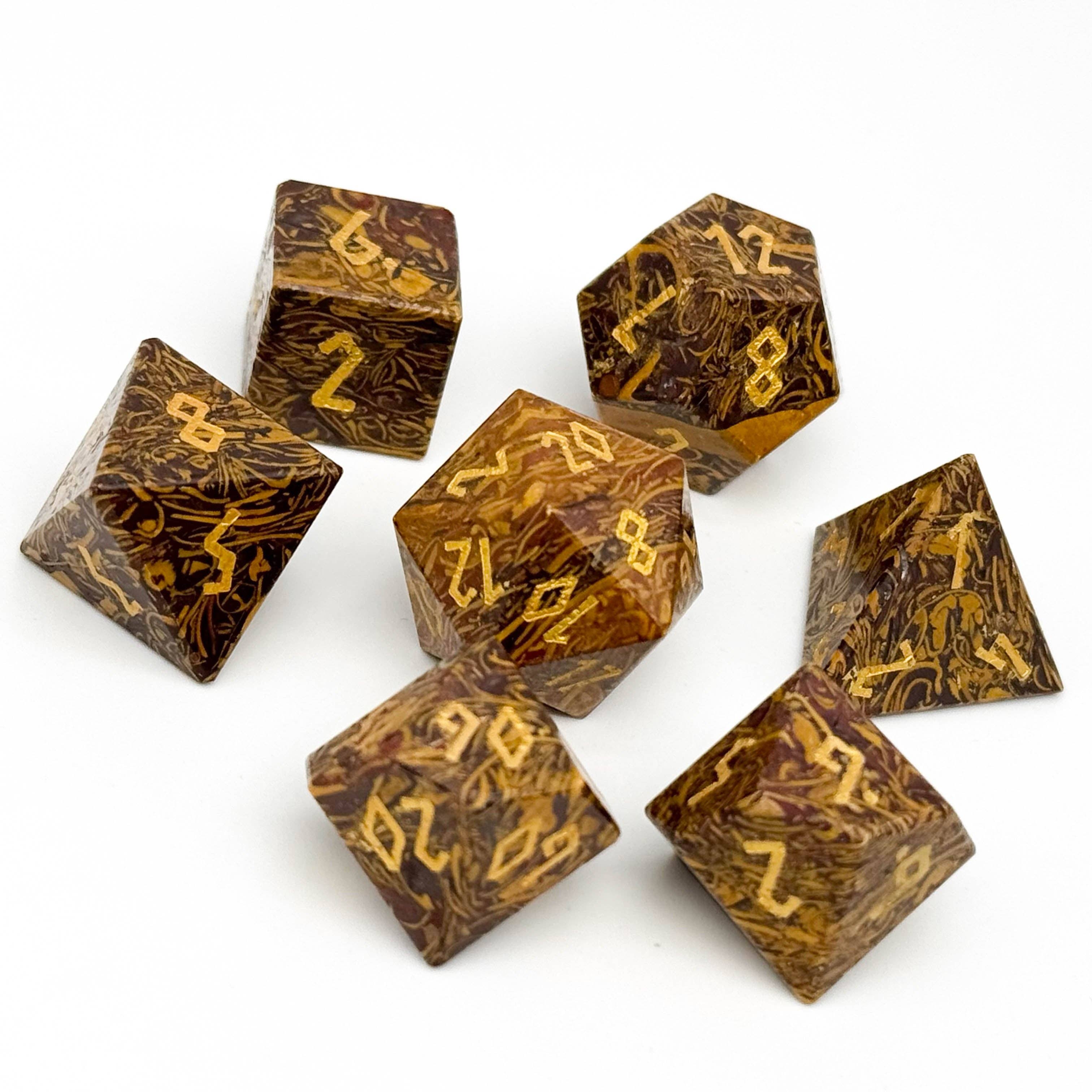 Golden Silk Jade - 7 Piece RPG Set Gemstone Dice | D20 Games