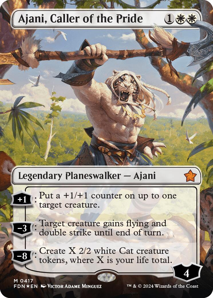 Ajani, Caller of the Pride (Borderless) (Mana Foil) [Foundations] | D20 Games