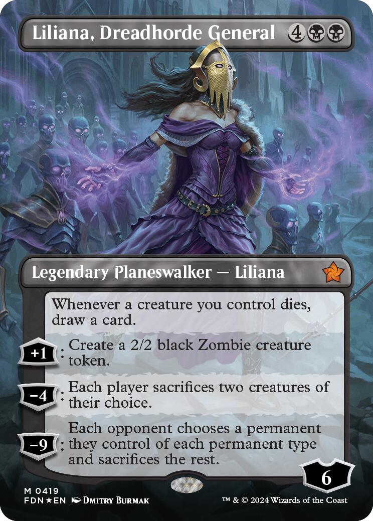 Liliana, Dreadhorde General (Borderless) (Mana Foil) [Foundations] | D20 Games