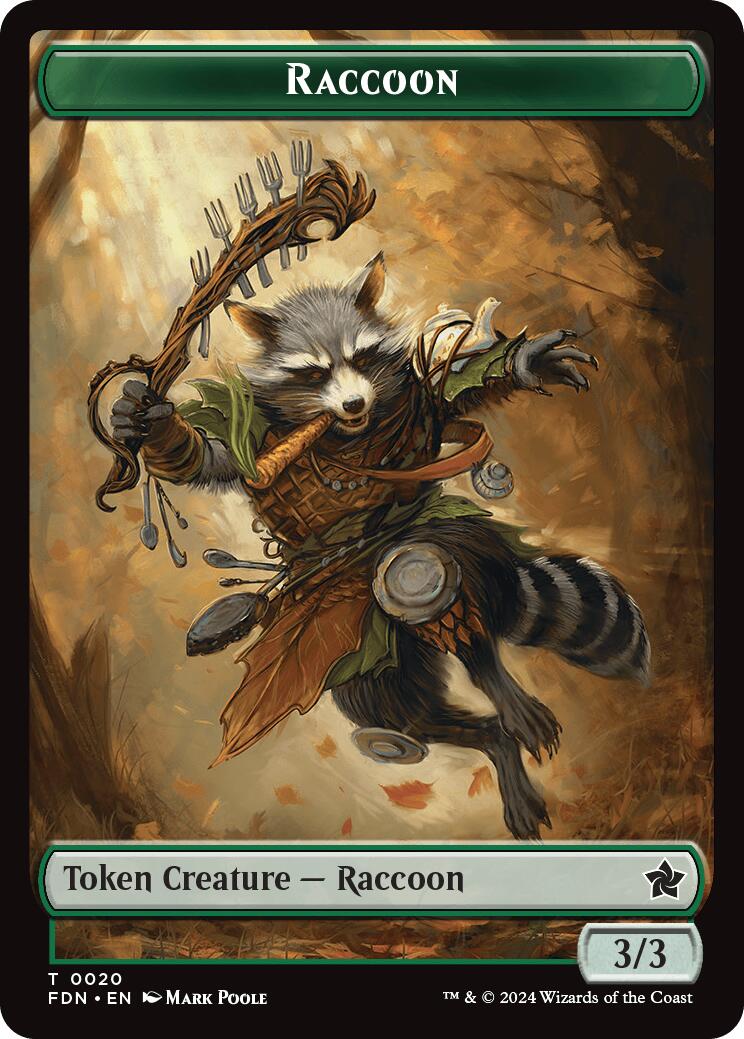 Elf Warrior // Raccoon Doubled-Sided Token [Foundations Tokens] | D20 Games