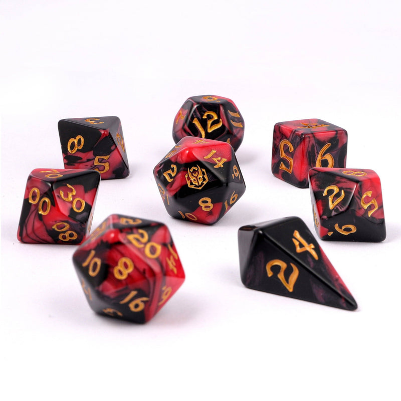 Wyrmforged Rollers - Rounded Edge 8 Piece Polyhedral Dice set - Blood Pact