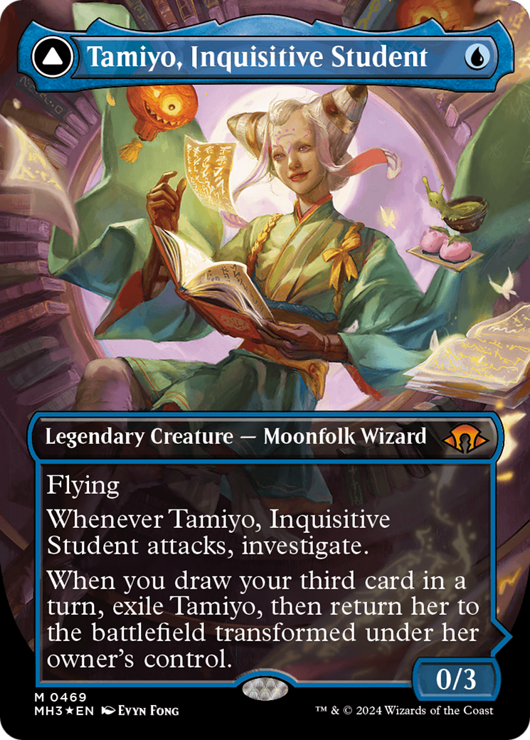 Tamiyo, Inquisitive Student // Tamiyo, Seasoned Scholar (Borderless) (Textured Foil) [Modern Horizons 3] | D20 Games