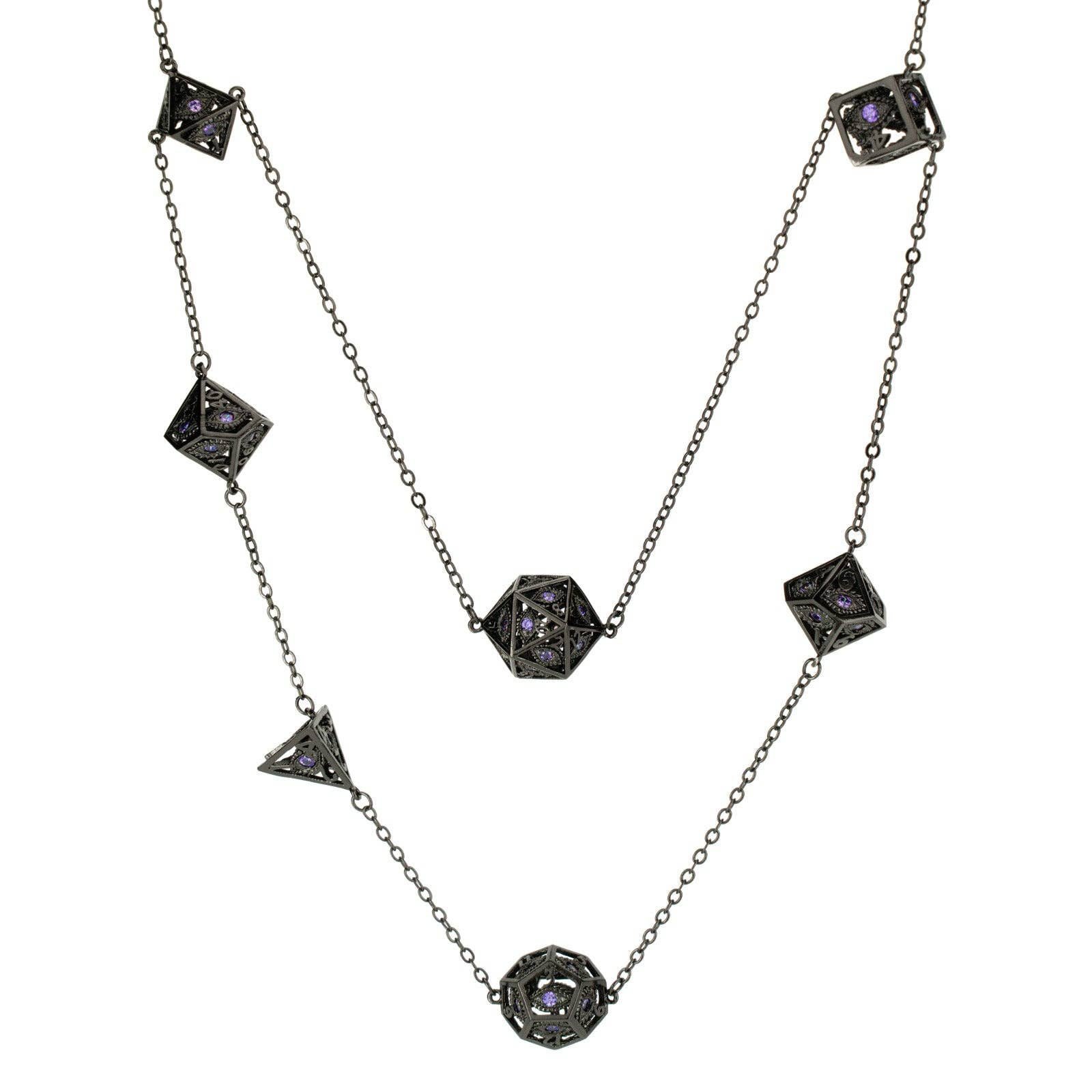 Dragon's Eye 7-die Necklace - Gunmetal with Purple Gems | D20 Games