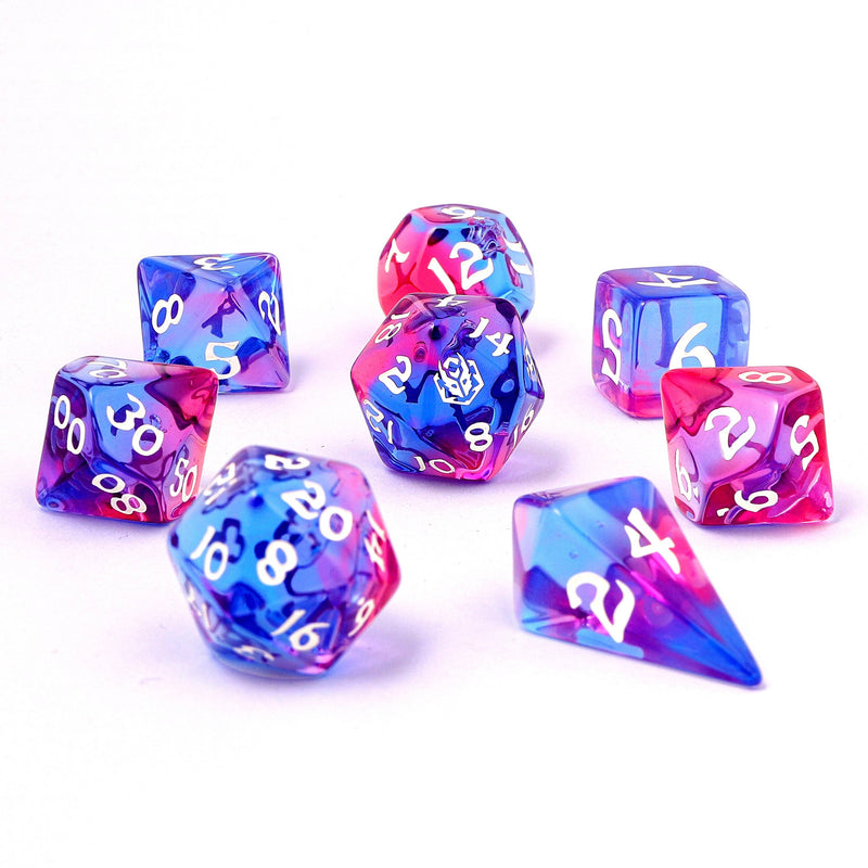 Wyrmforged Rollers - Rounded Edge 8 Piece Polyhedral Dice set - Unicorn Tears