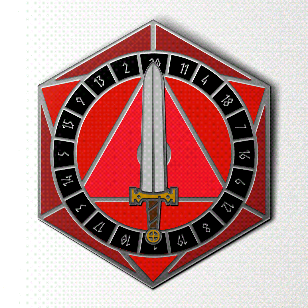 D20 Sword Spinner Pin - Hard Enamel Adventure Dice Pin Metal by Norse Foundry: Red | D20 Games