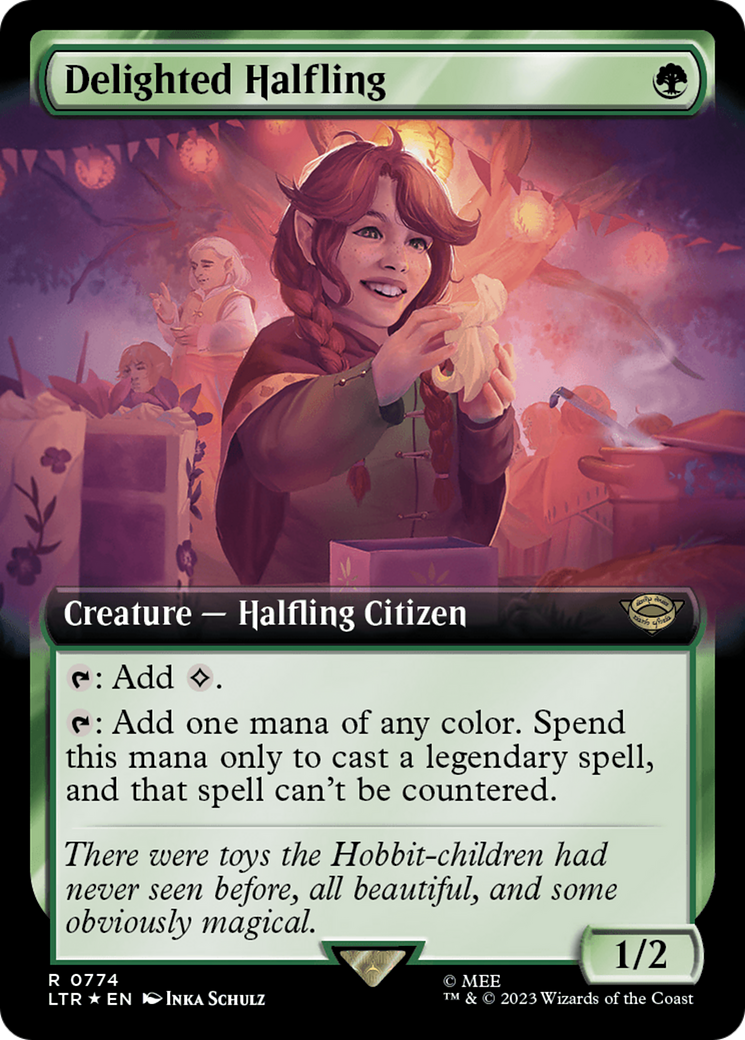 Delighted Halfling (Extended Art) (Surge Foil) [The Lord of the Rings: Tales of Middle-Earth] | D20 Games