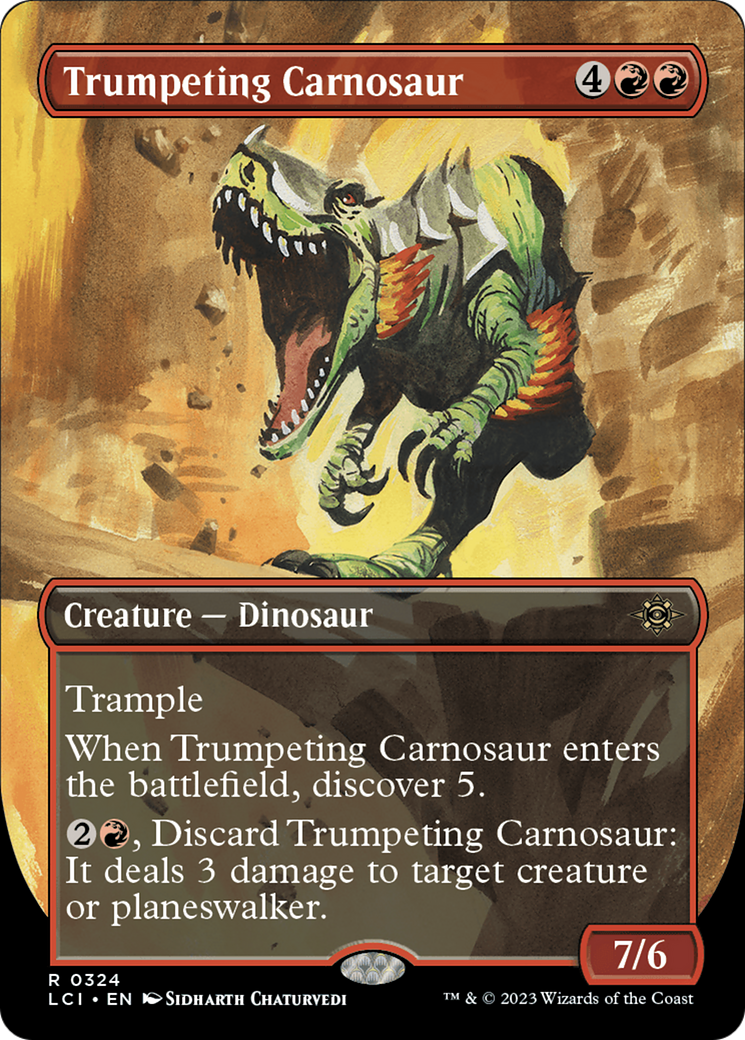 Trumpeting Carnosaur (Borderless) [The Lost Caverns of Ixalan] | D20 Games