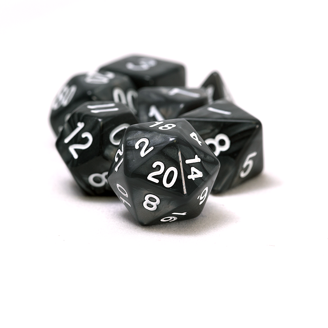 Sirius Dice: Pearl Grey + Black Acrylic | D20 Games