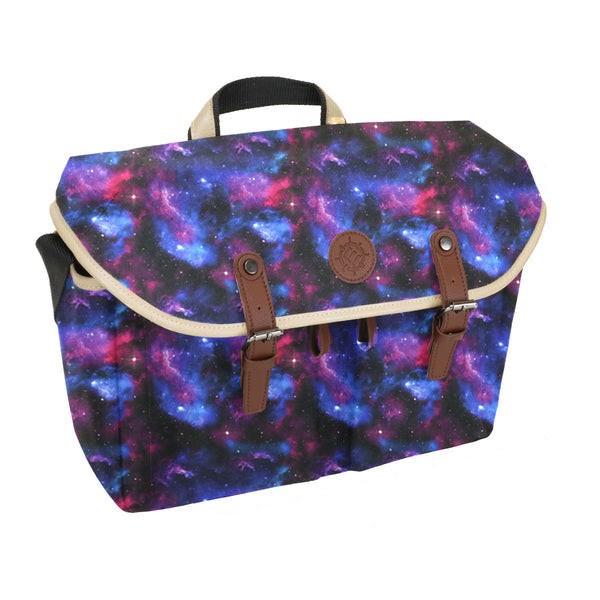 Galaxy-patterned bag on a white background