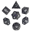 Set of black dice with white numbers on a white background