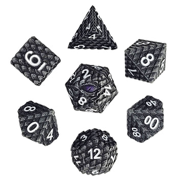 Set of black dice with white numbers on a white background