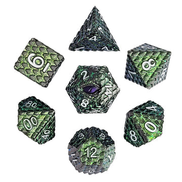 Set of green and black polyhedral dice on a white background | D20 Games