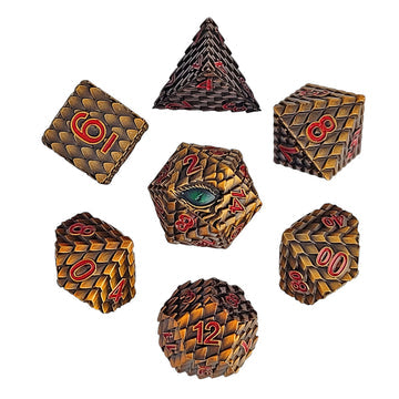 Set of polyhedral dice with dragon scale design on a white background | D20 Games