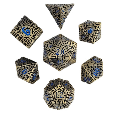 Mad Maze Antique gold Set 7 Metal Dice | D20 Games