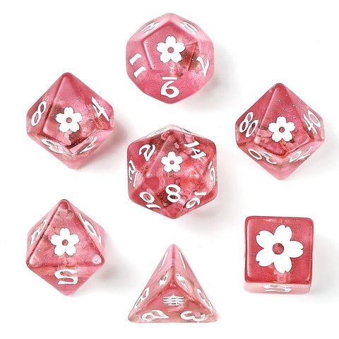 Wyrmforged Rollers - Rounded Edge 8 Piece Polyhedral Dice set - Sakura Blossom