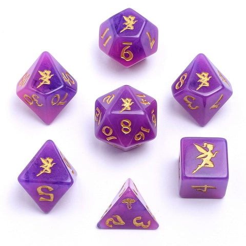 Wyrmforged Rollers - Rounded Edge 7 Piece Polyhedral Dice set - Pixie Dust (Glow In The Dark)