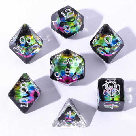 Wyrmforged Rollers - Rounded Edge 7 Piece Polyhedral Dice set - Dragon's Eye