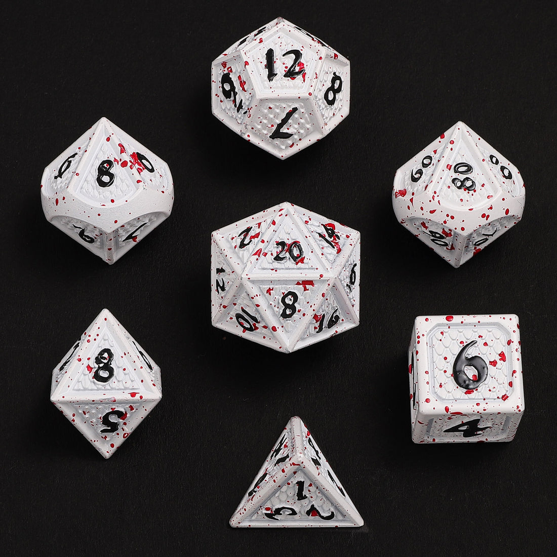 Behemoth Matt White w/Blood Spitters Solid Metal Dice Set | D20 Games