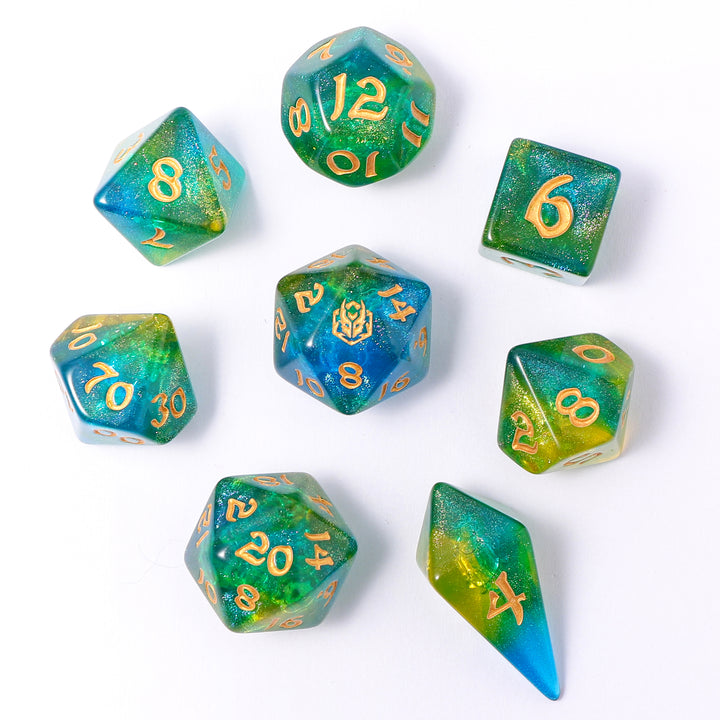 Wyrmforged Rollers - Rounded Edge 8 Piece Polyhedral Dice set - Eye of Newt