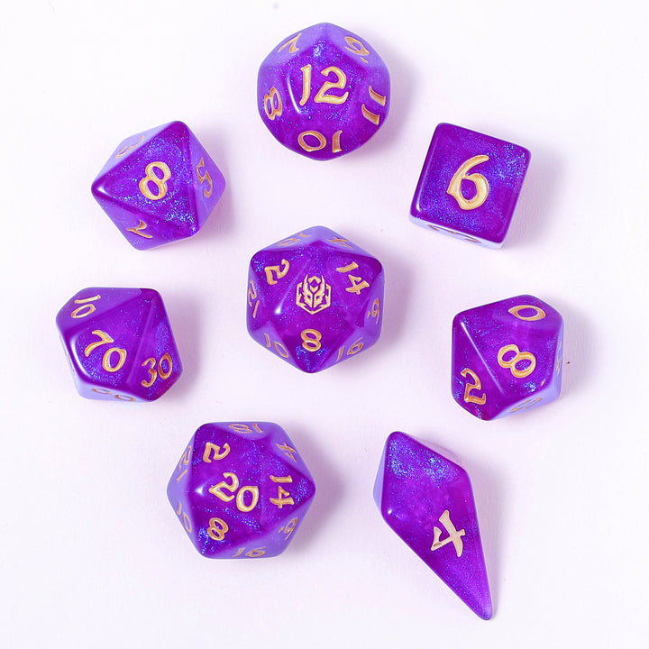 Wyrmforged Rollers - Rounded Edge 8 Piece Polyhedral Dice set - Hex Appeal