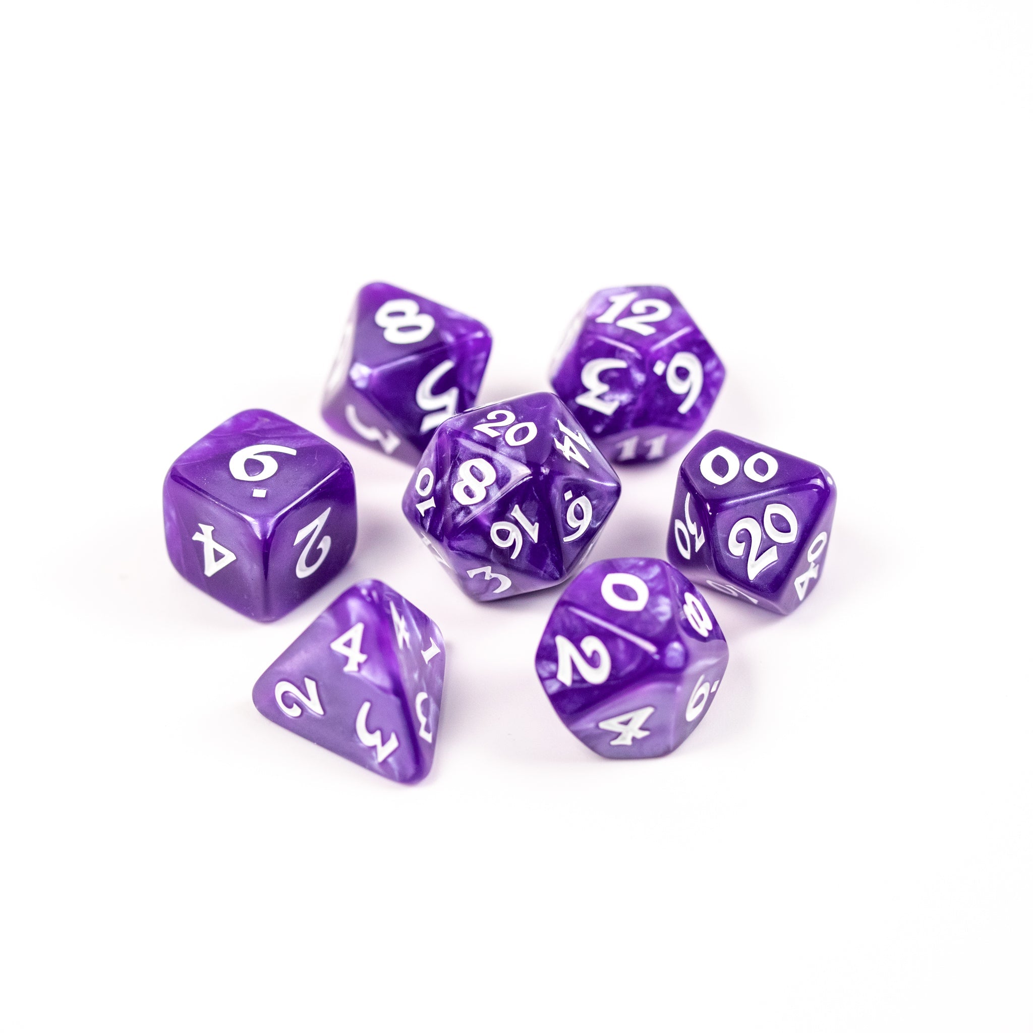 7pc RPG Set - Elessia Essentials - Purple with White | D20 Games