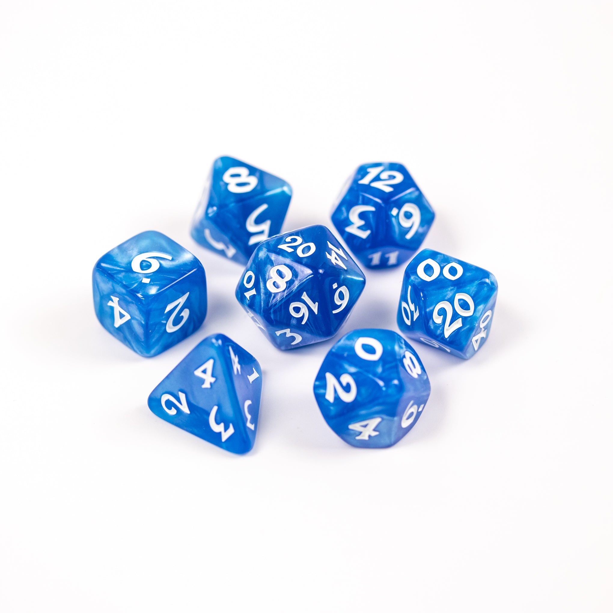 7pc RPG Set - Elessia Essentials - Blue with White | D20 Games