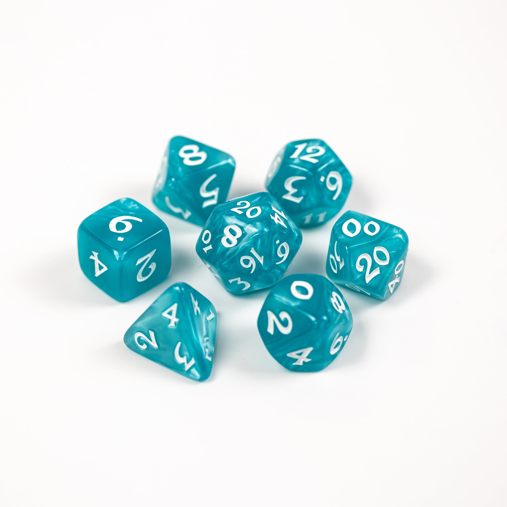 7pc RPG Set - Elessia Essentials - Teal with White | D20 Games